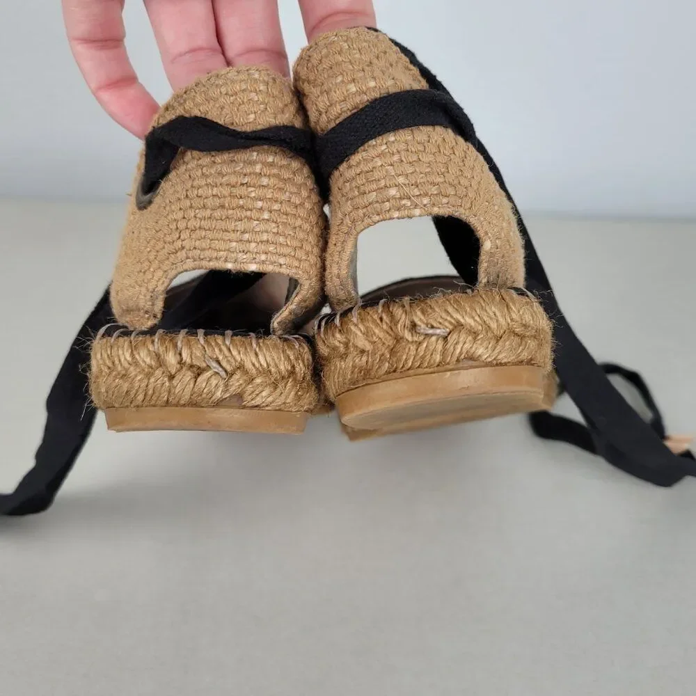 VISCATA Size 6.5 Candell Espadrille Sandals Flats Jute Black